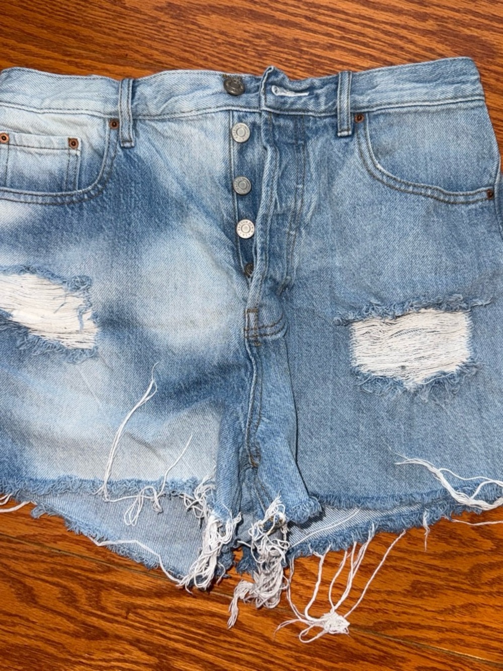 PacSun Light Blue Distressed Button-Fly Denim Shorts